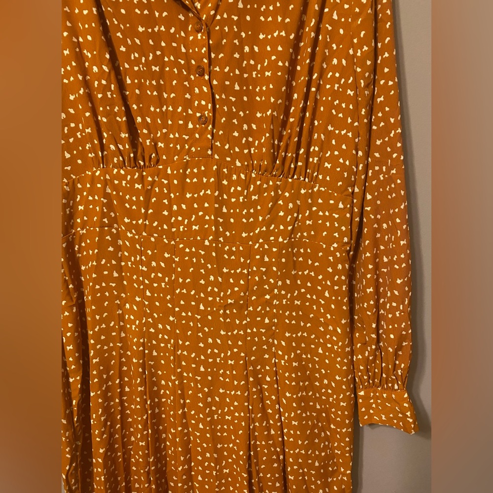 NWOT- Topshop Dress orange/cream long sleeve flowy midi dress size 12--not worn - Picture 9 of 9